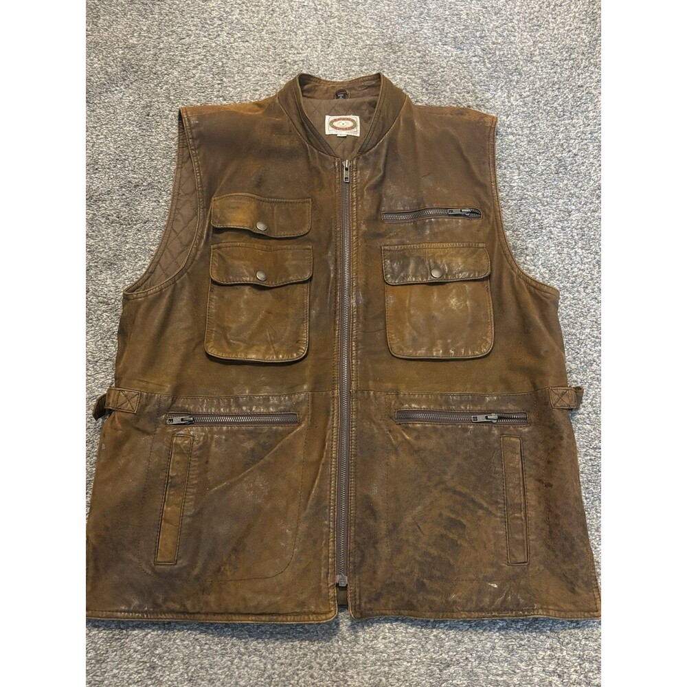 Vintage Banana Republic Leather Safari Vest Mens Large Quilted Liner Cotton